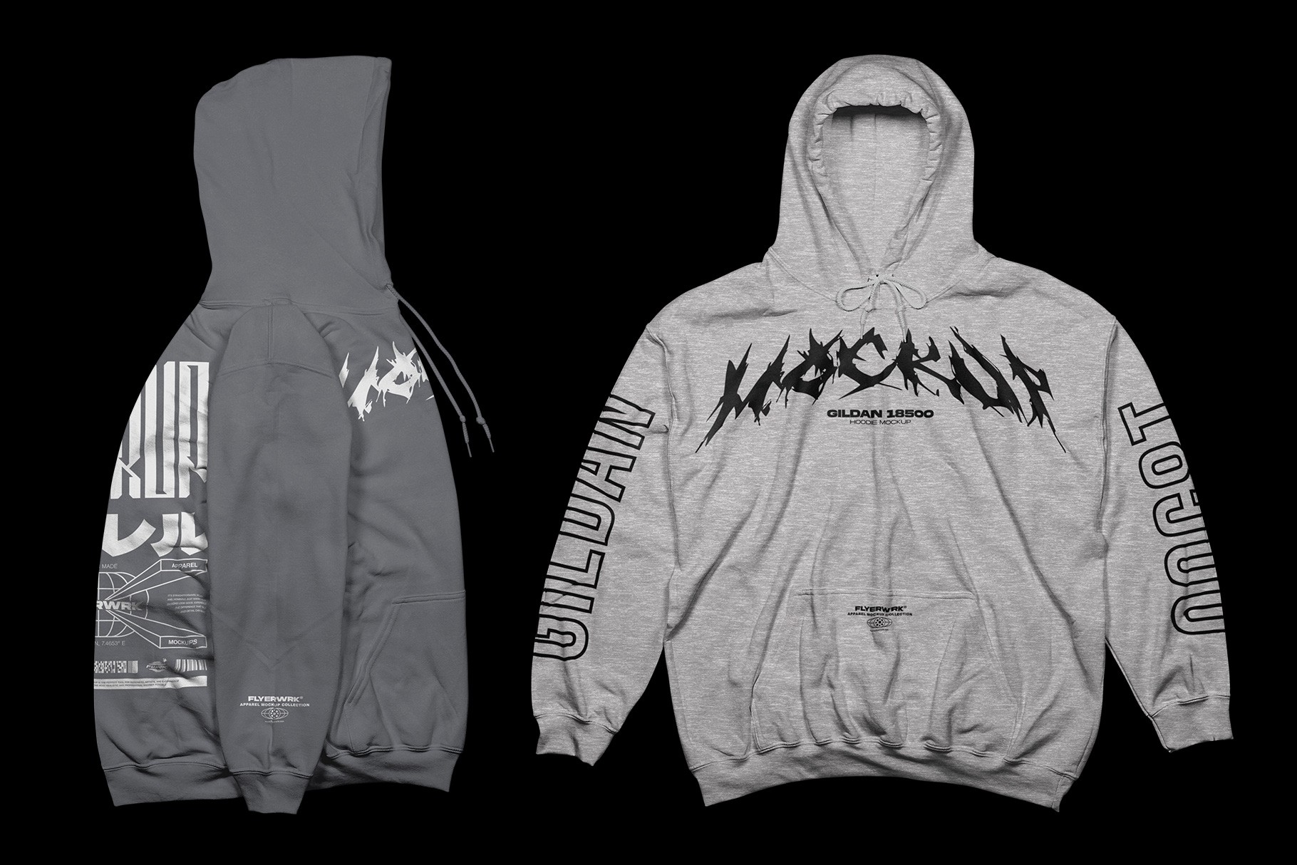 Gildan 18500 Hoodie mockup showing front and side design preview