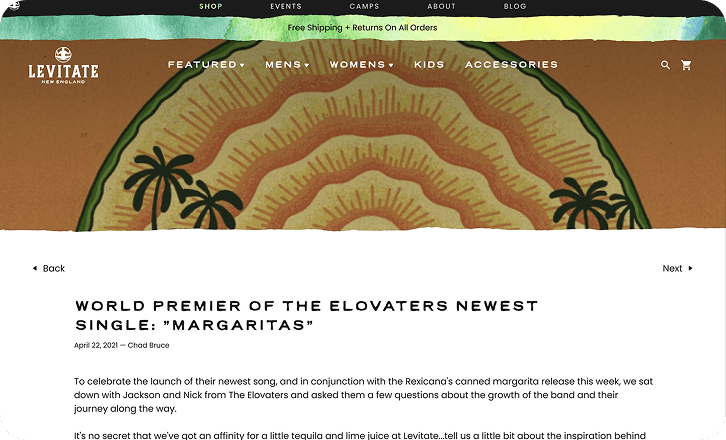 Screenshot of Levitate brand blog