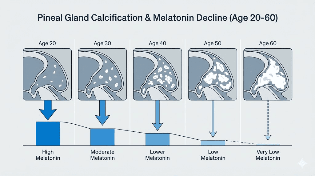 Pineal gland calcification progression and melatonin decline with aging