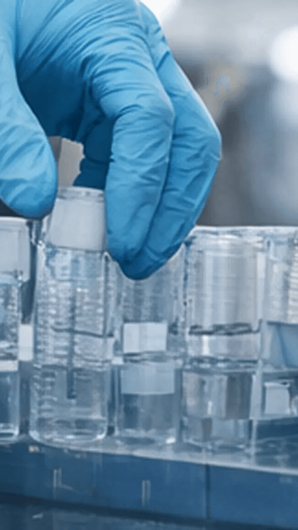 hand touching test tubes