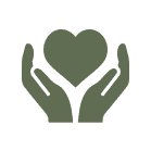 Two hands gently holding a heart, symbolizing care and compassion.