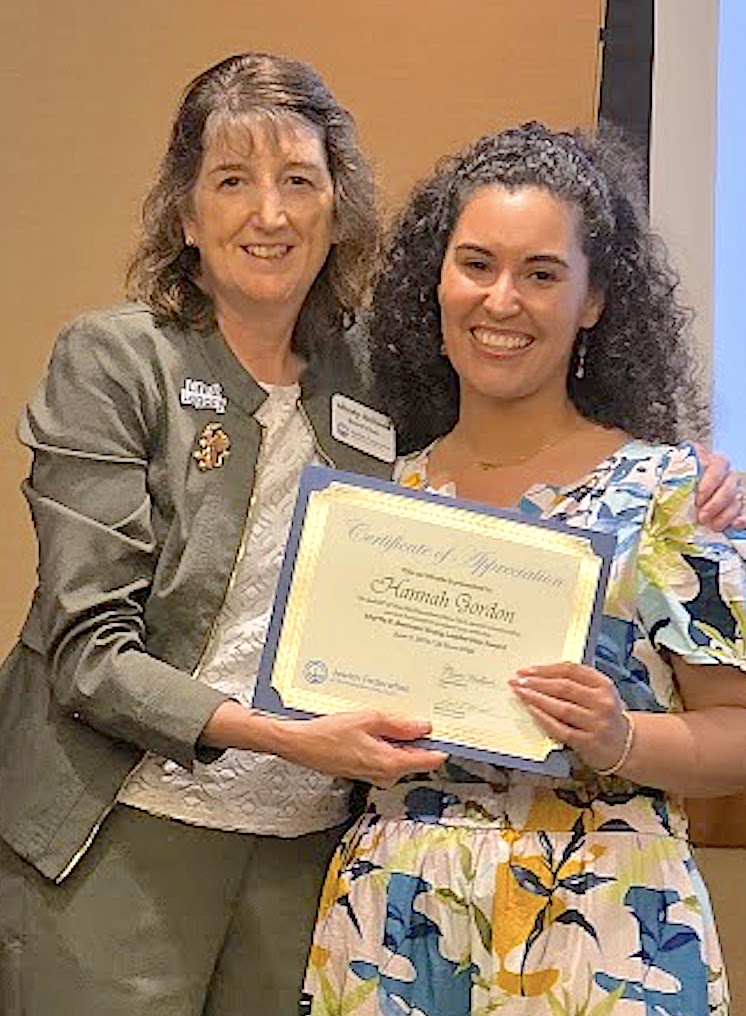 Mindy Holland, left, with Myrtle F. Berman Award recipient Hannah Gordon.