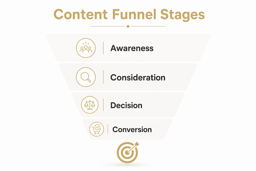 Infographic illustrating content marketing funnel stages