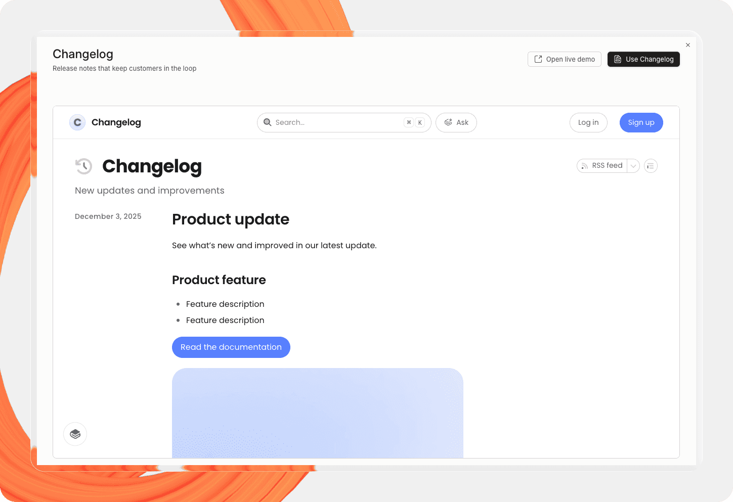 A screenshot showing Changelog template in GitBook