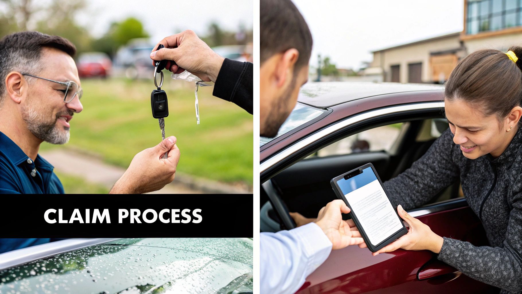 A person on a smartphone, presumably starting an auto glass insurance claim.