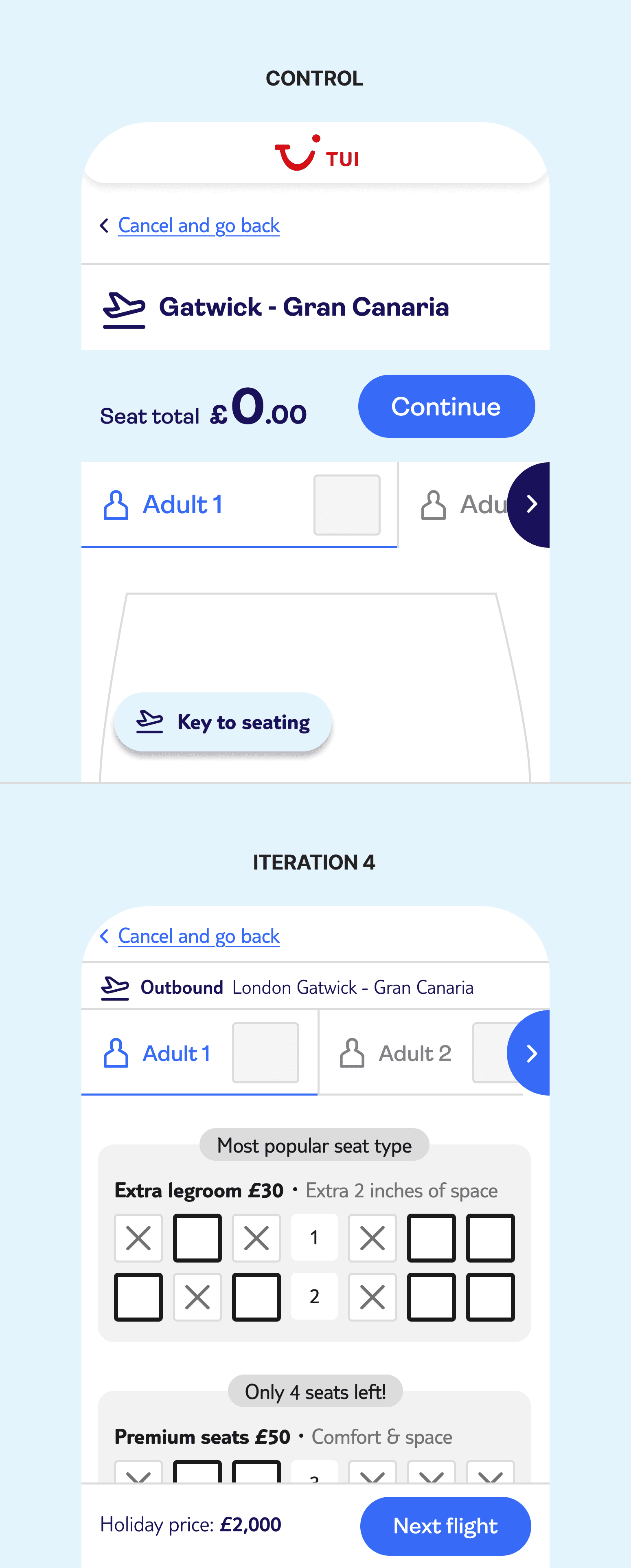 Comparison between original and potential new design for iteration 4.