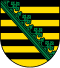 Wappen des Bundeslandes Sachsen: Grün-gelber Schild mit schwarzen Rautenstreifen.