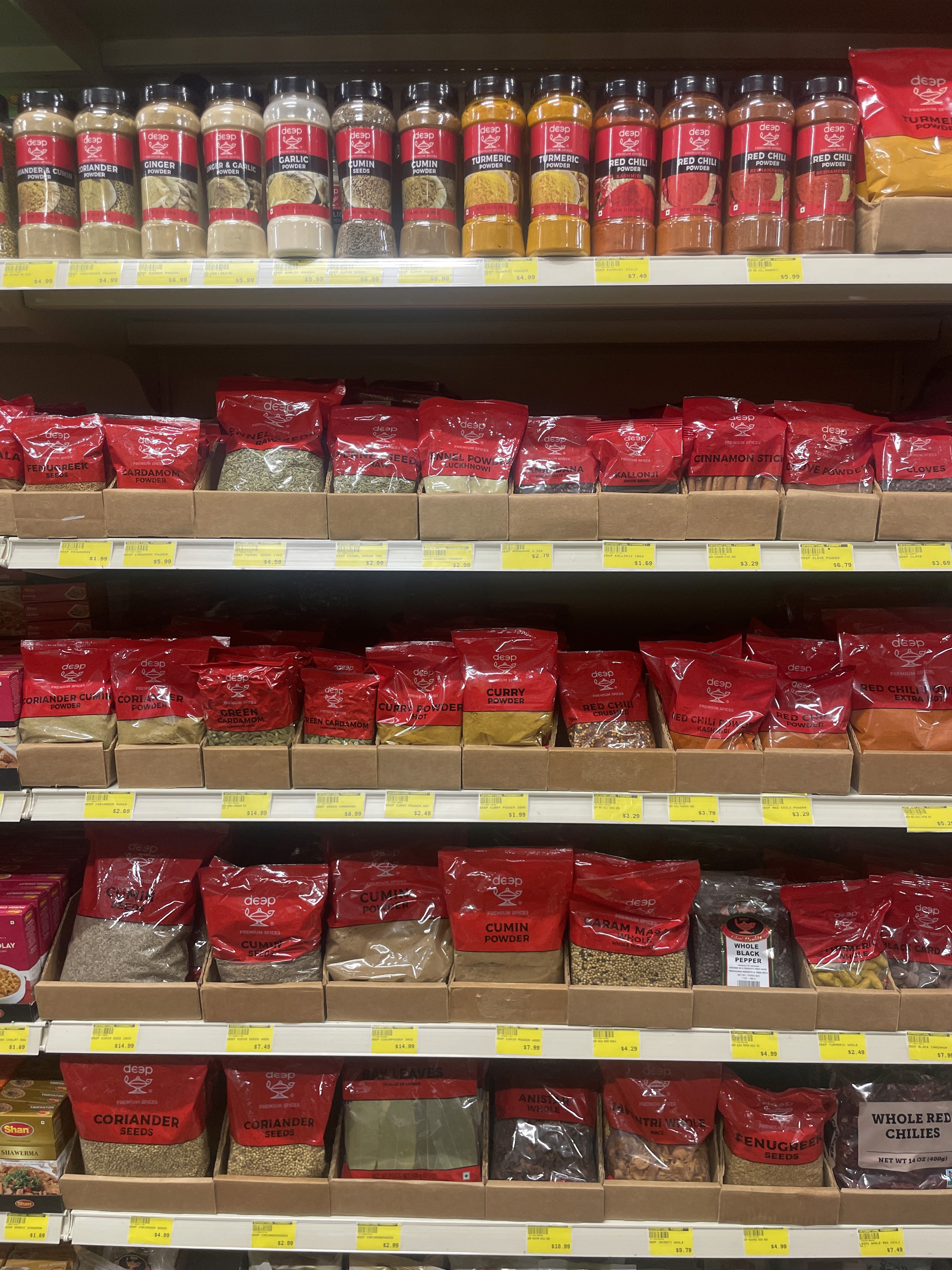 Wide selection of whole and ground spices at International Food Market Orlando.