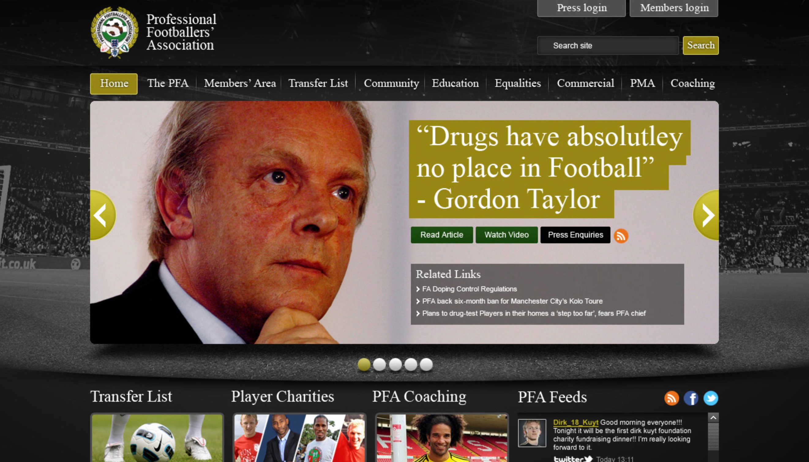 Homepage concept for The PFA
