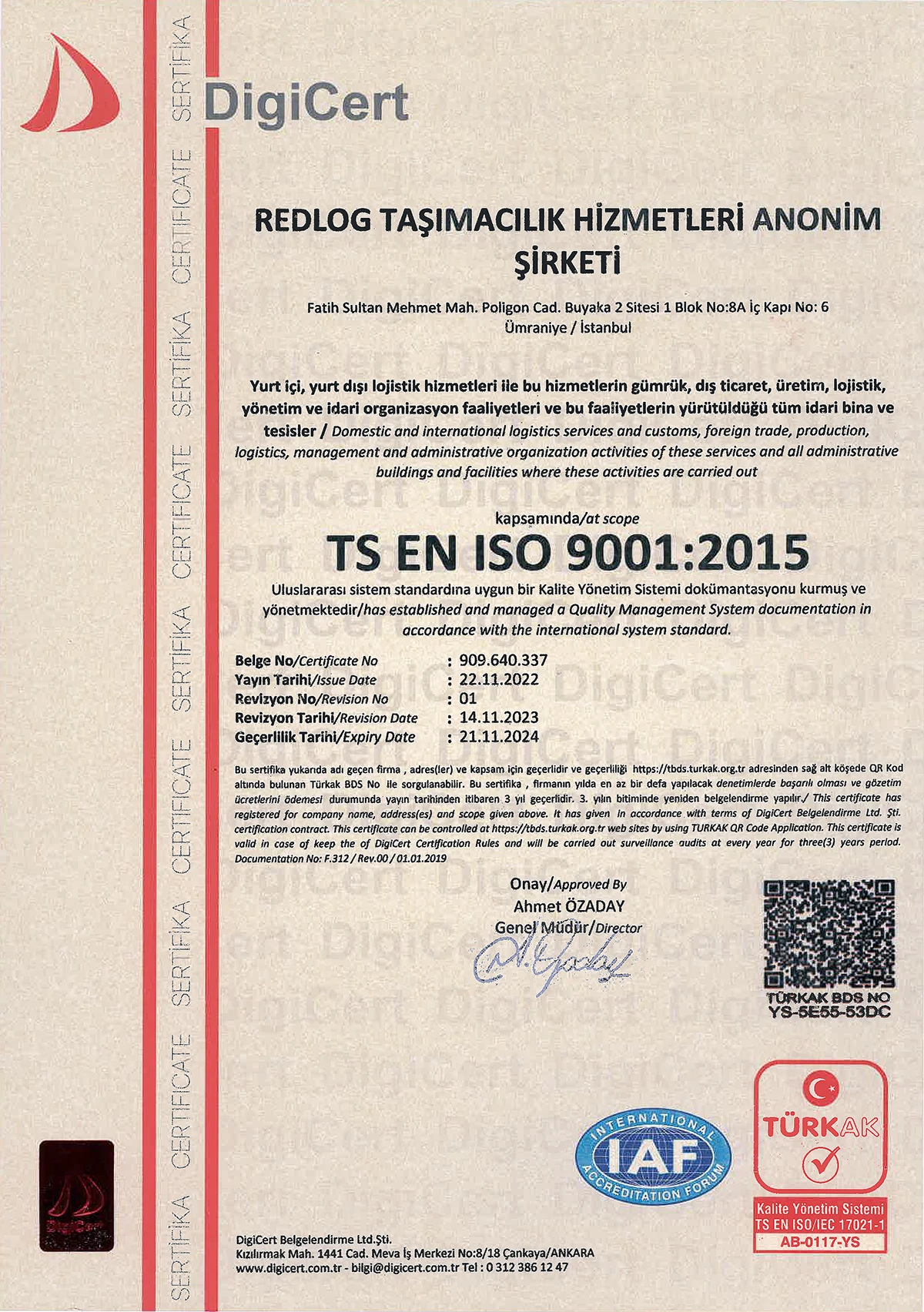 Certificate digicert_9001-2015