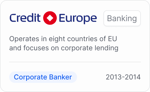 A professional experience card for Credit Europe Bank