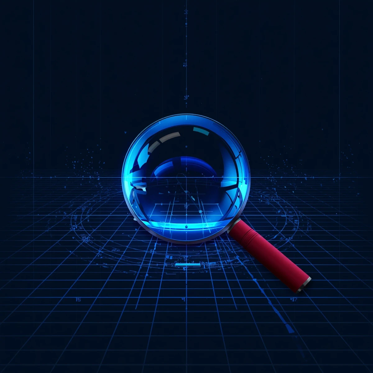 A digital scanner illuminating a data grid over a broken magnifying glass, representing real-time field visibility and automated photo verification replacing manual rep micromanagement.