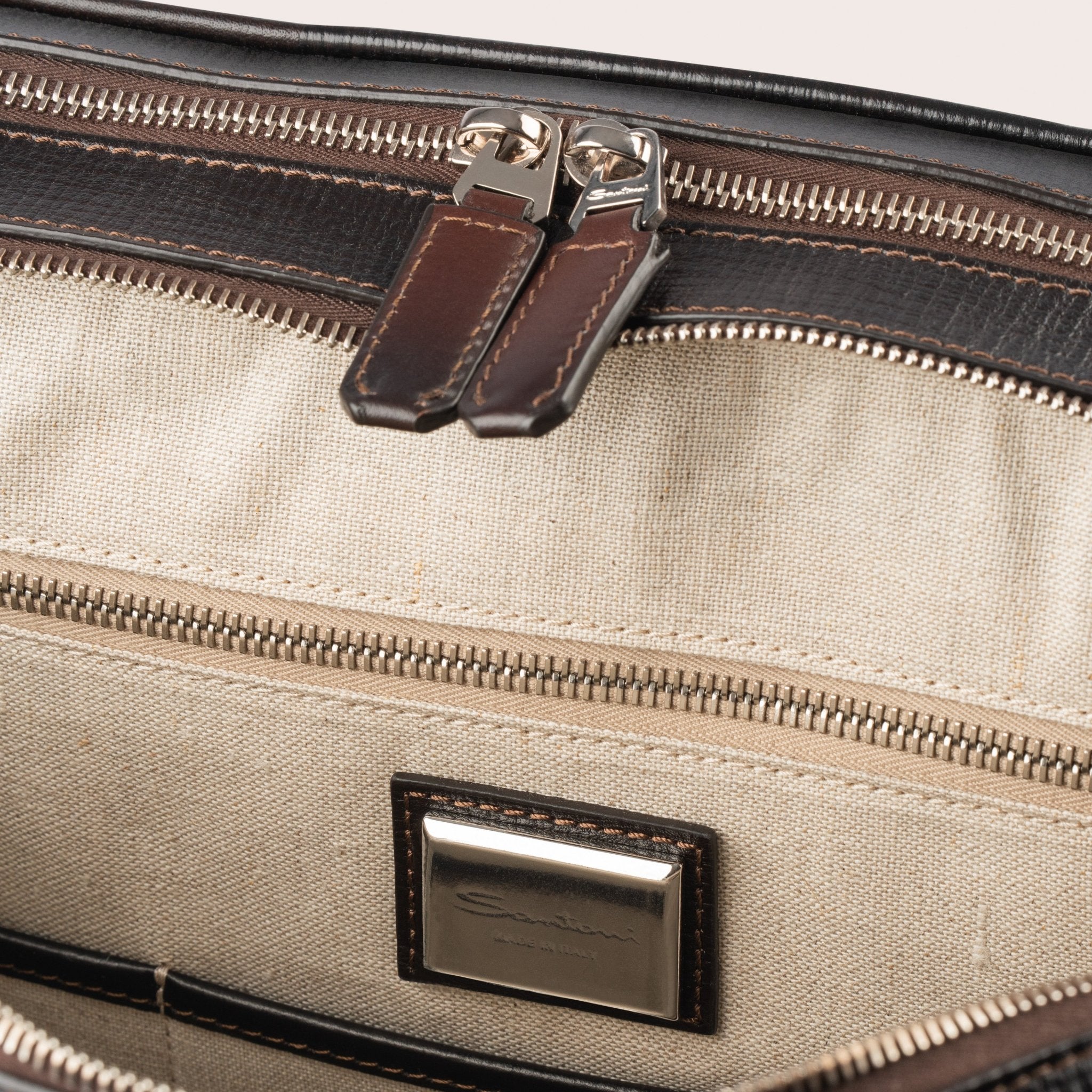 Brown embossed leather briefcase - Mandelli UK