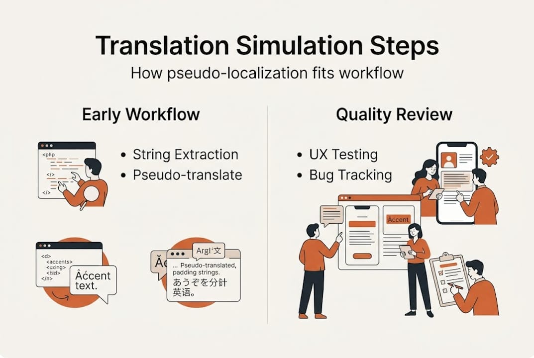 Infographic showing translation simulation process steps