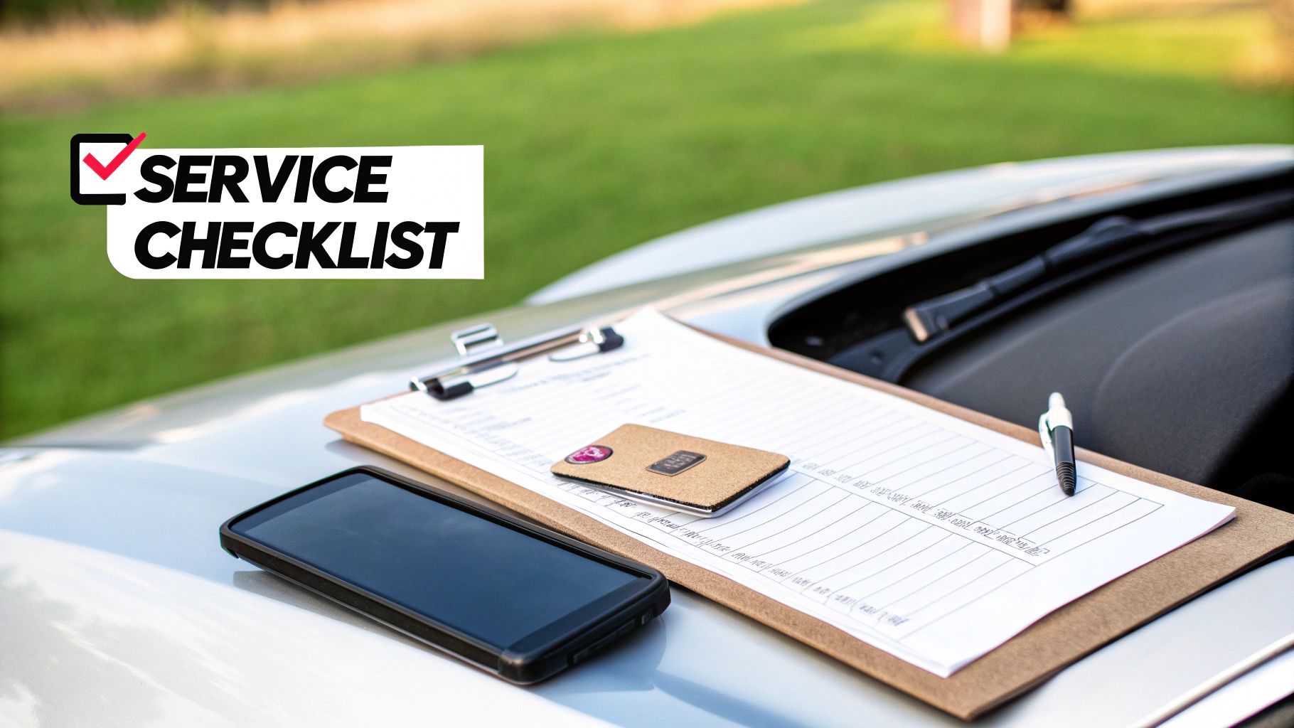 A technician carefully inspecting a windshield before beginning a mobile replacement.