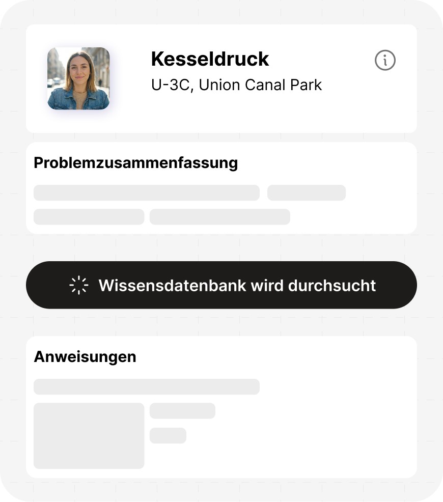 Übersichtsliste der Wartung mit geplantem Aufzugsservice und EIRC, anstehendem Lampentausch, Notfallbadleck und geplantem Austausch des Badwasserhahns.