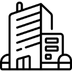 Modern office building icon showing corporate headquarters and business real estate architecture.