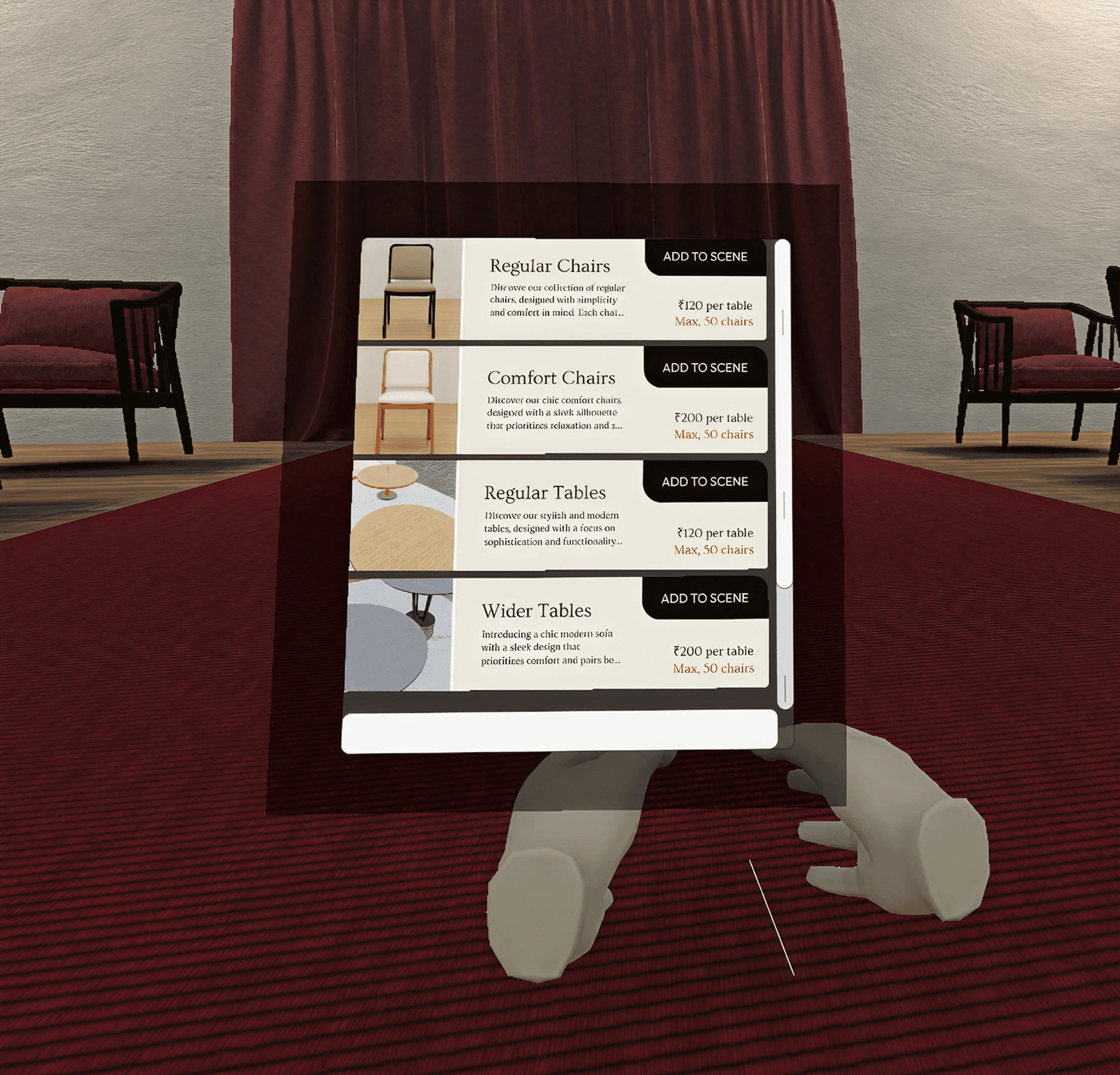 A UI used to customize & add furniture