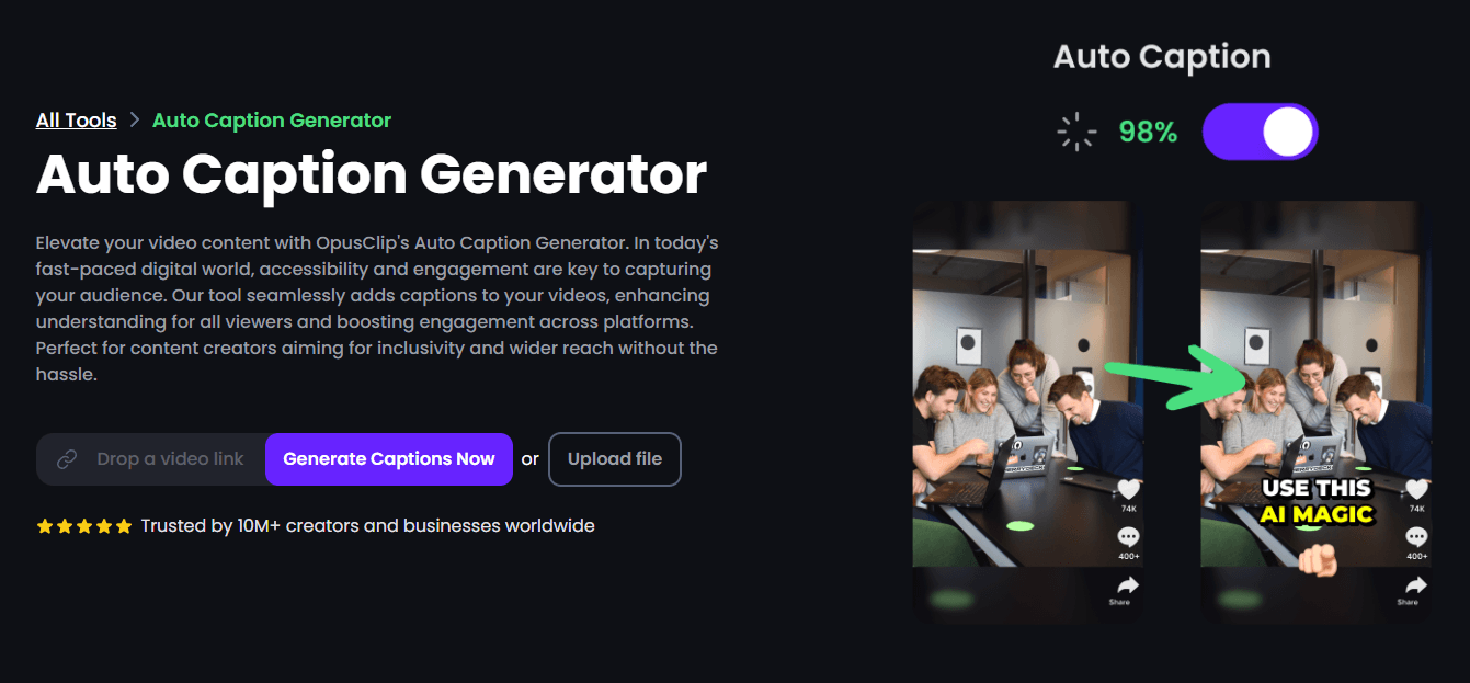 opus clip auto caption generator