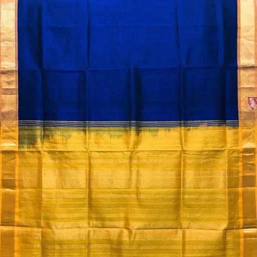 Dark Blue Mustard Yellow Silk Cotton Saree