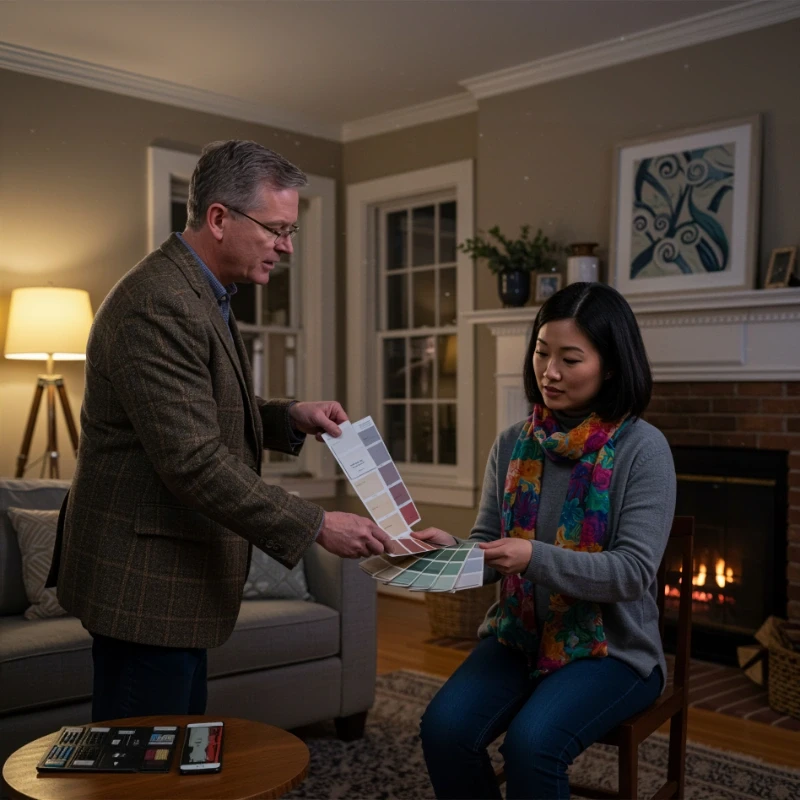 Professional color consultation in Whitestone home with Queens homeowner