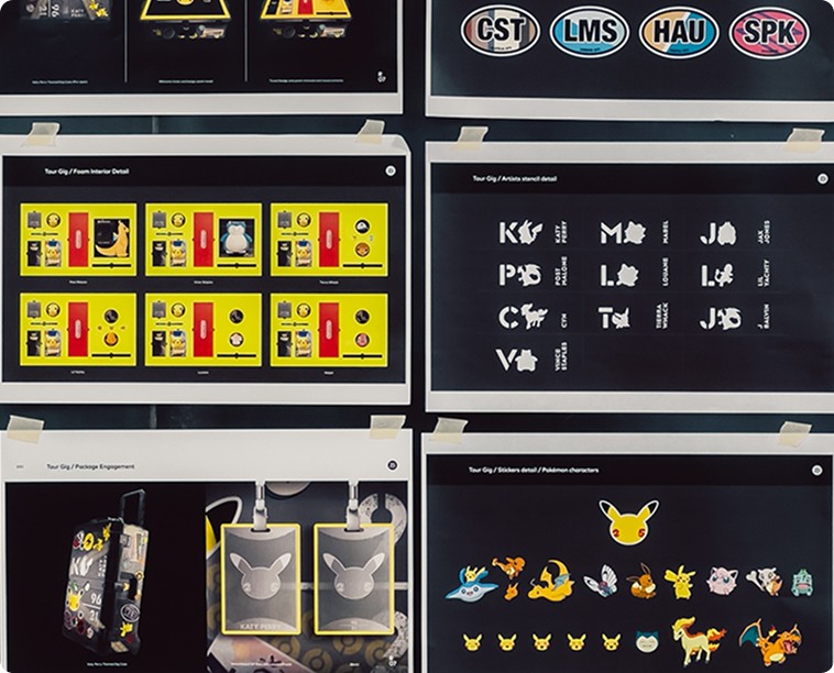 A collage of design strategy slides for the pokemon influencer kits