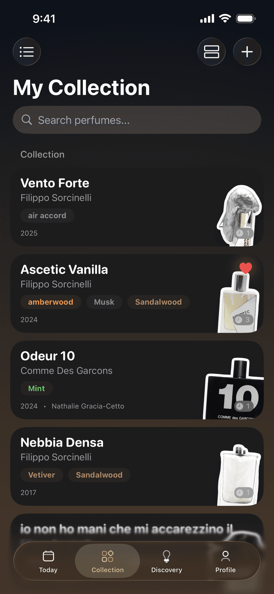 Perfume collection view