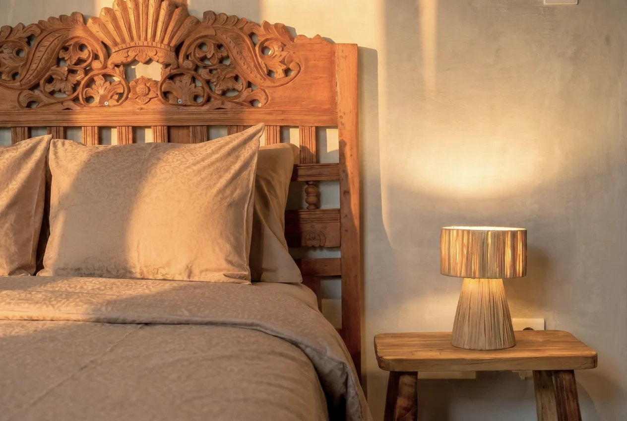 Slaapkamer van een Joglo Villa op Bali