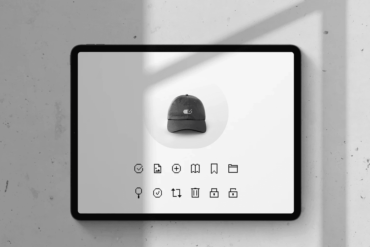 An Image of designed Icons, and a mocked up hat