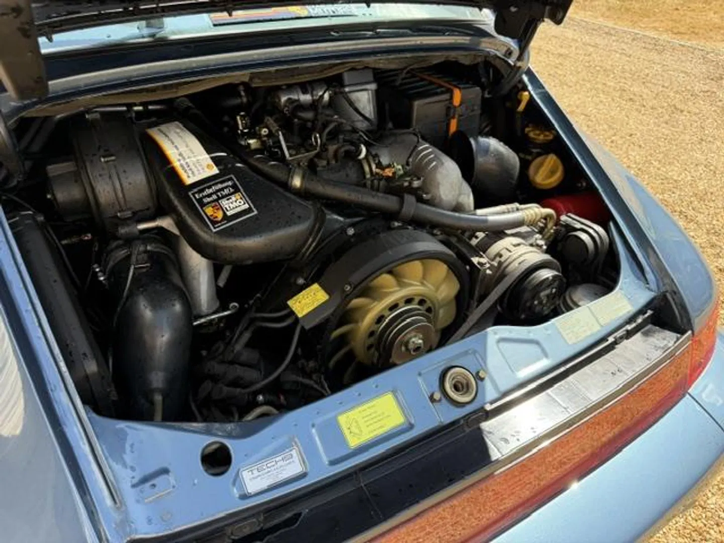 Engine bay showing the 3.6-litre air-cooled flat-six