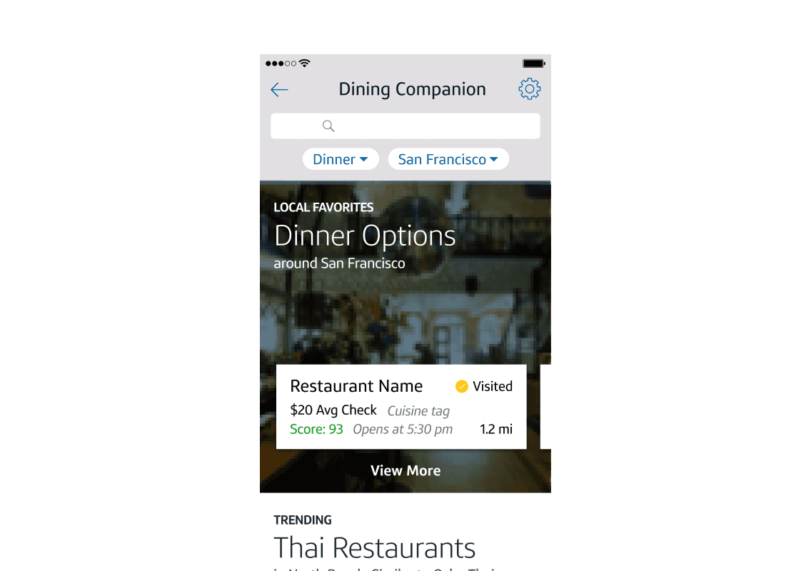 iOS screen mockup of an early build of dining explorer.