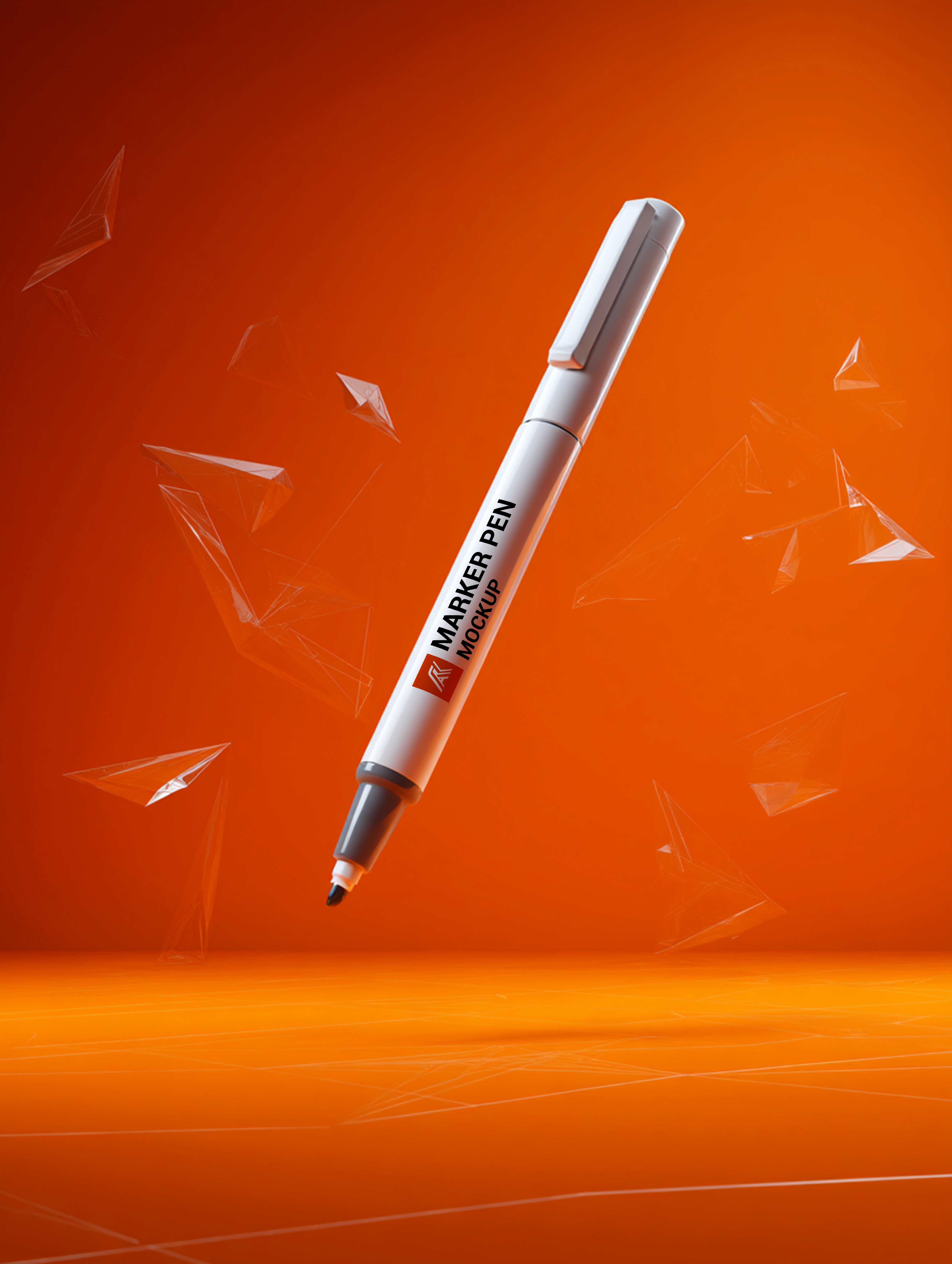 White marker pen floating against a vibrant orange background.