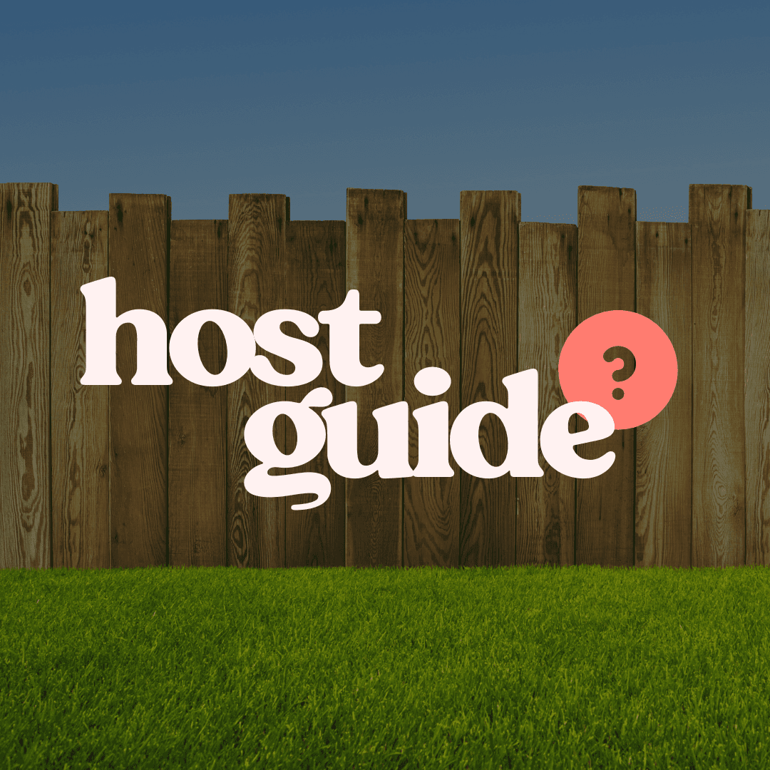 host guide written on a background with a brown wooden fence, blue sky, and green grass