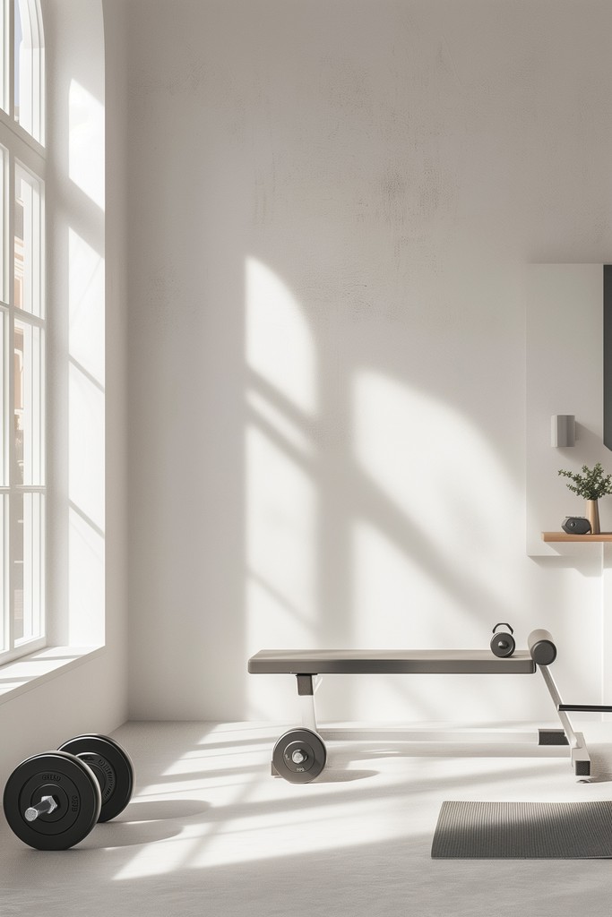 Shirtless man meditating indoors
