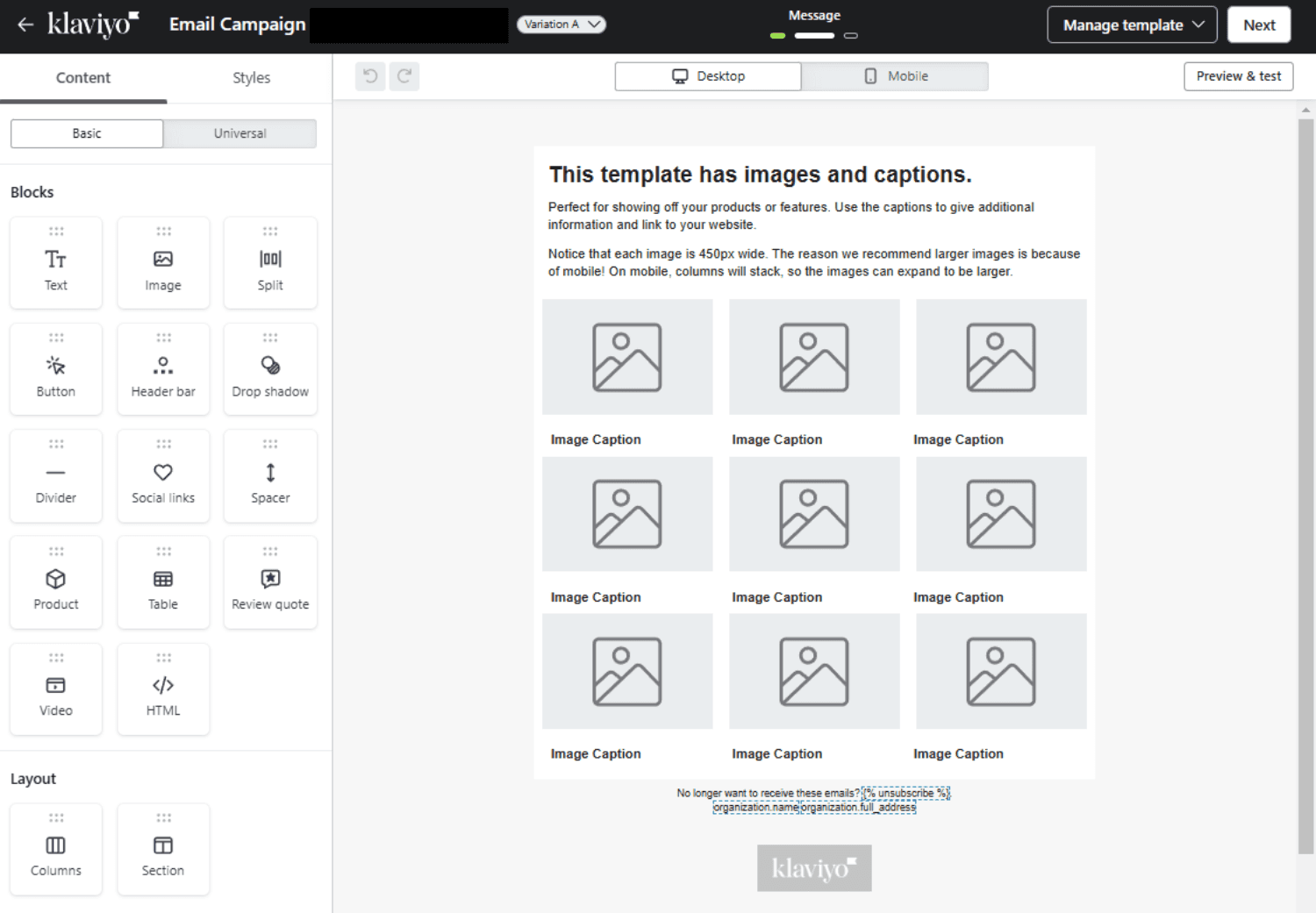 Content Personalisation.png – Klaviyo's email editor with dynamic content settings for personalisation.