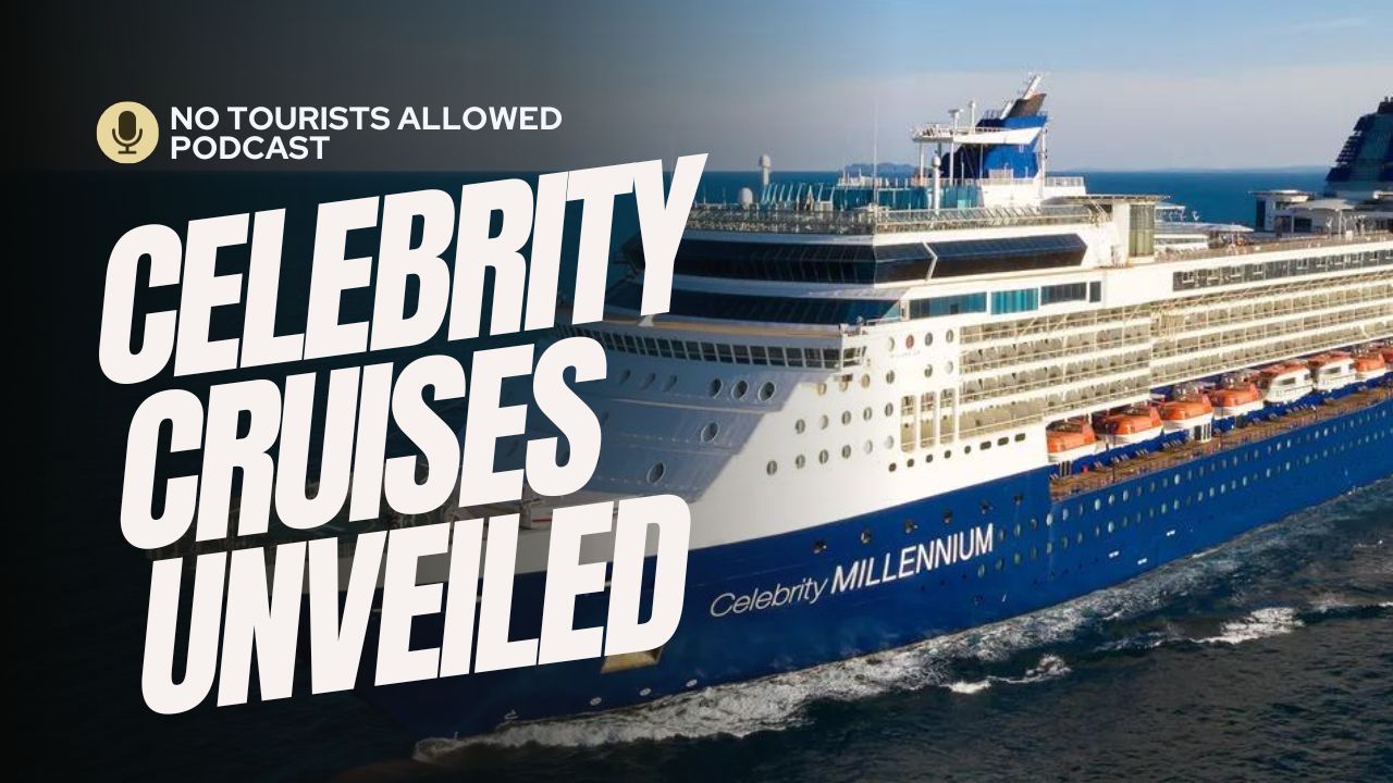 An image of a boat floating with the caption "FLOATING CITIES" above Mike Putman and James Ferrara, the No Tourists Allowed Podcast Hosts