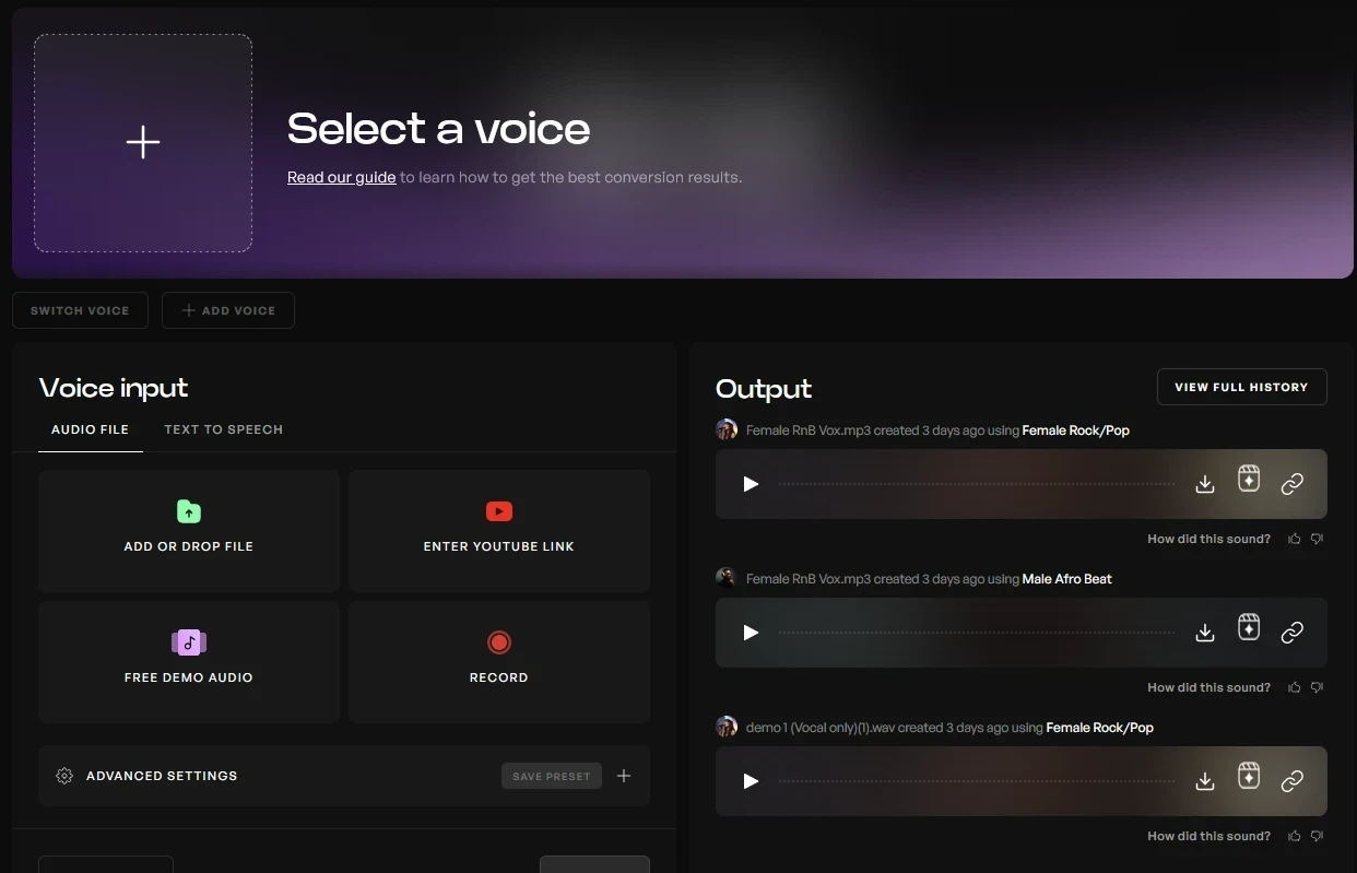 The Kits AI voice library with no voice selected