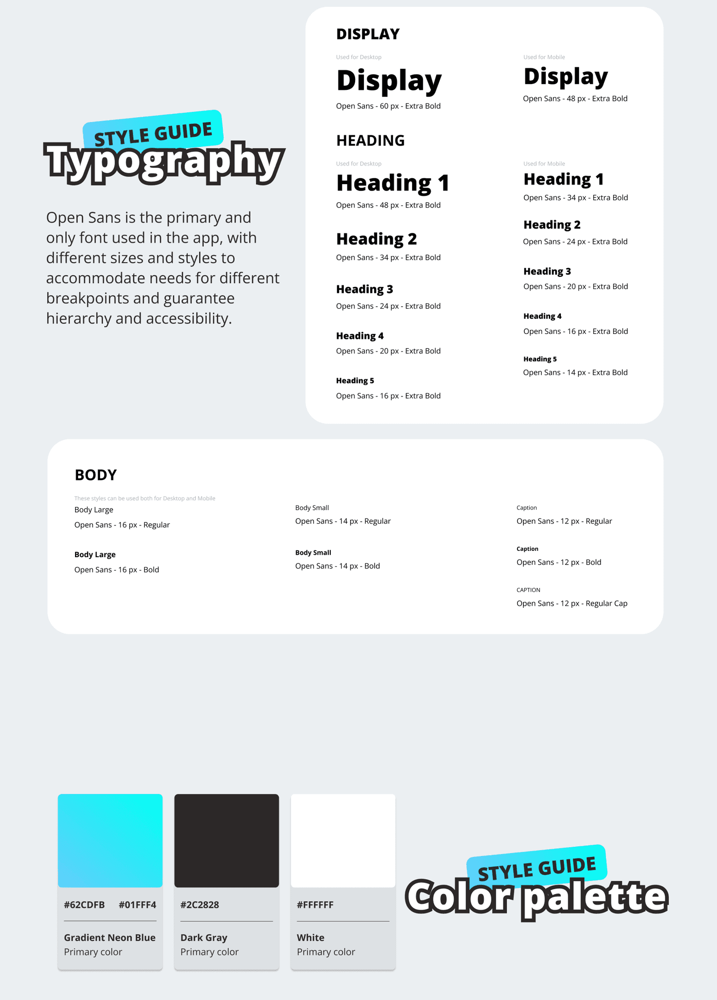 An image representing the style guide of the fitney UI design passion project