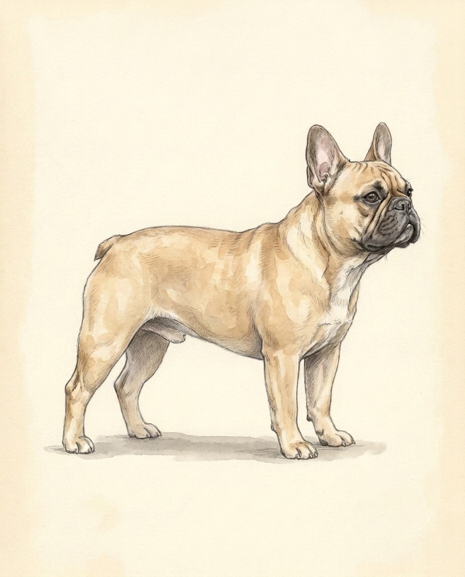 Ilustración del animal adulto de pie, de perfil, a escala con la regla.