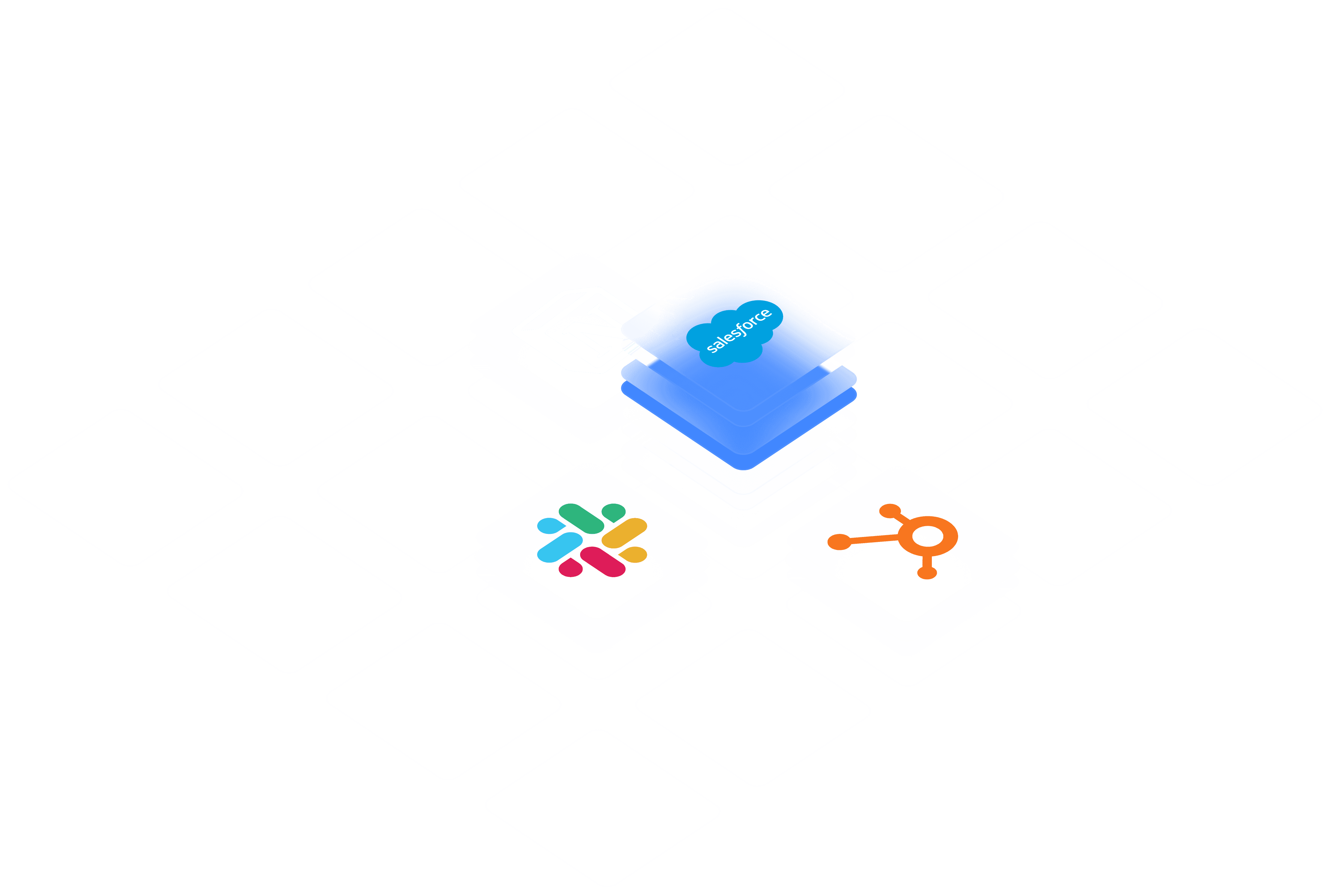 Stacked platform with connected app logos.