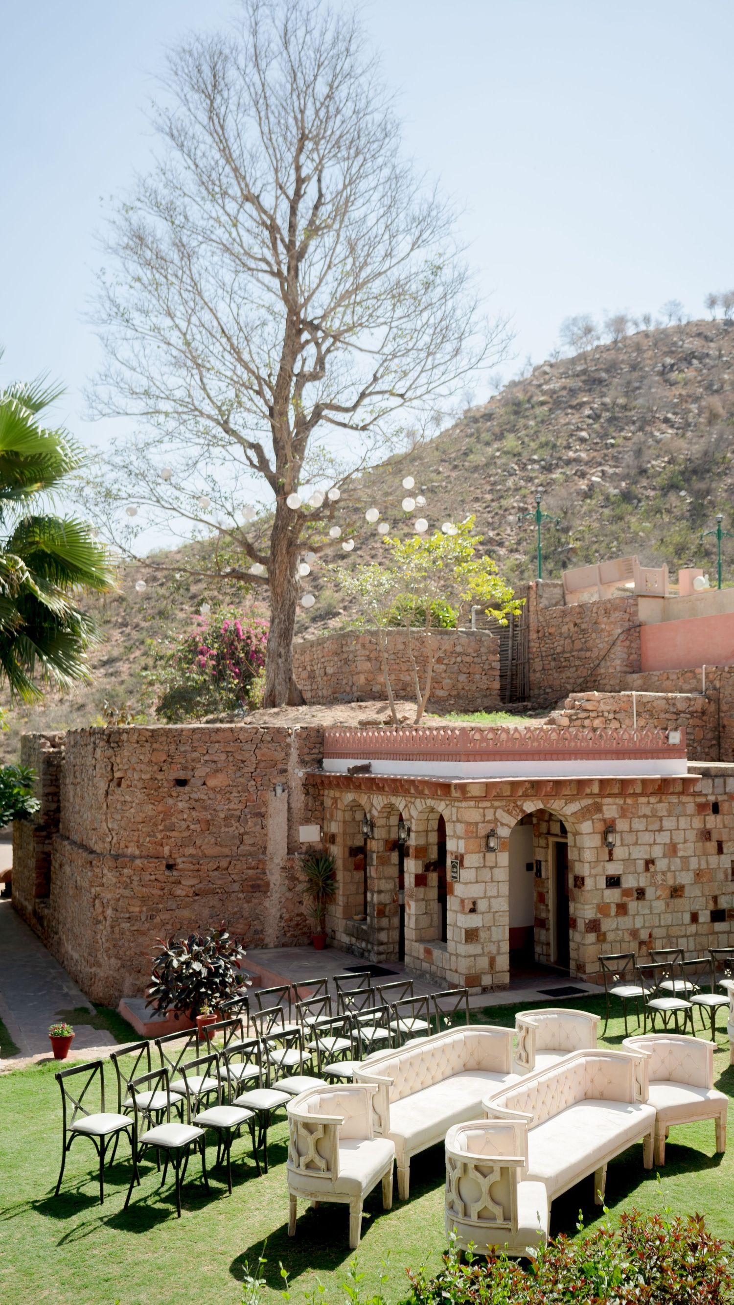 outdoor wedding venue setup heritage location seating arrangement India