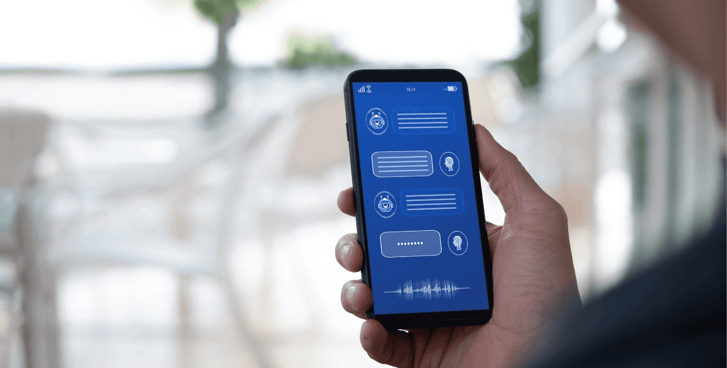 Man holding phone with chatbot app - AI Customer Experience Examples