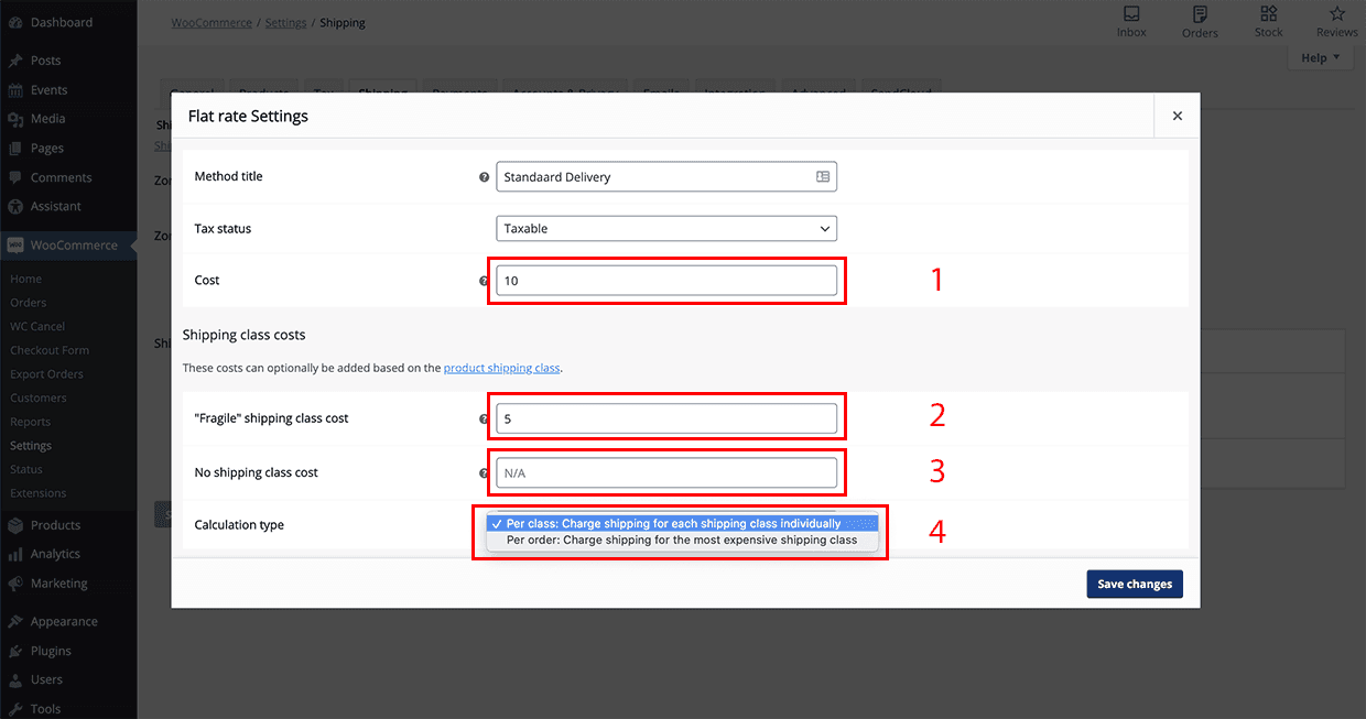 Woocommerce shipping costs