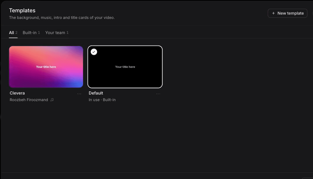 Clevera's Templates dialog with the Clevera team template next to the built-in Default