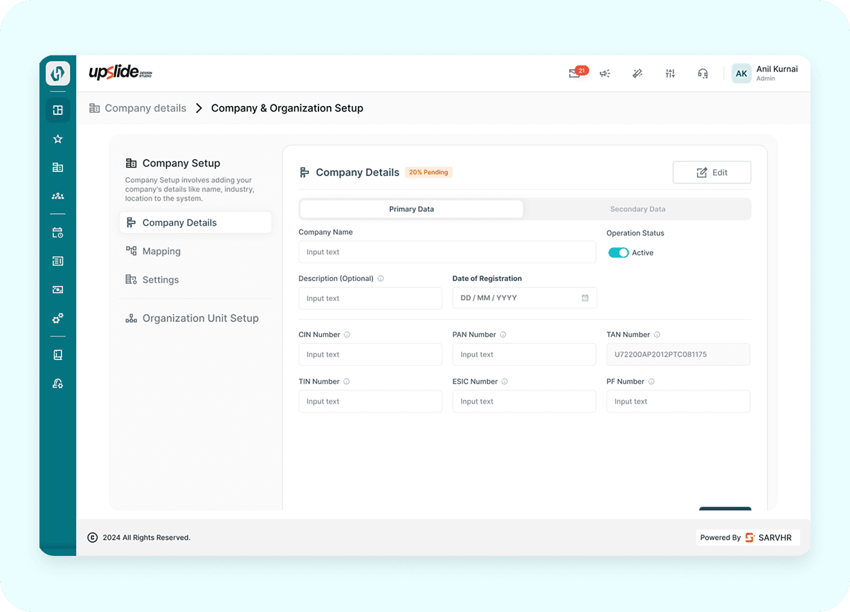 SarvHR HR Software Dashboard Screen