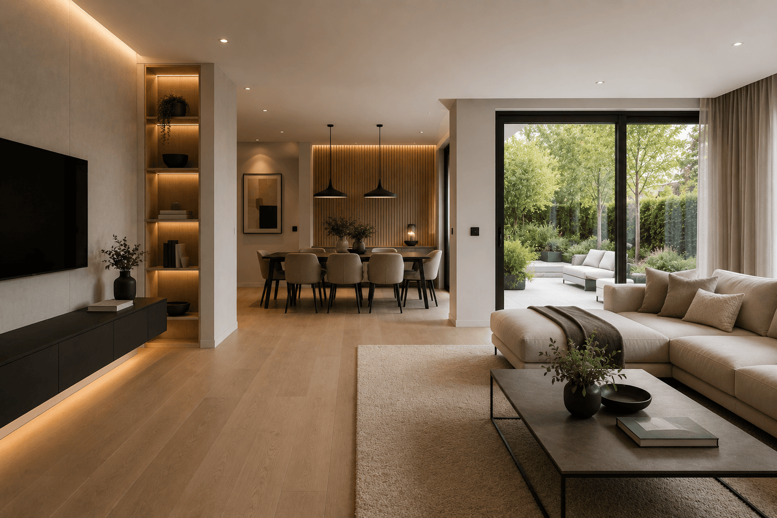 Minimal white interior with precise finishes