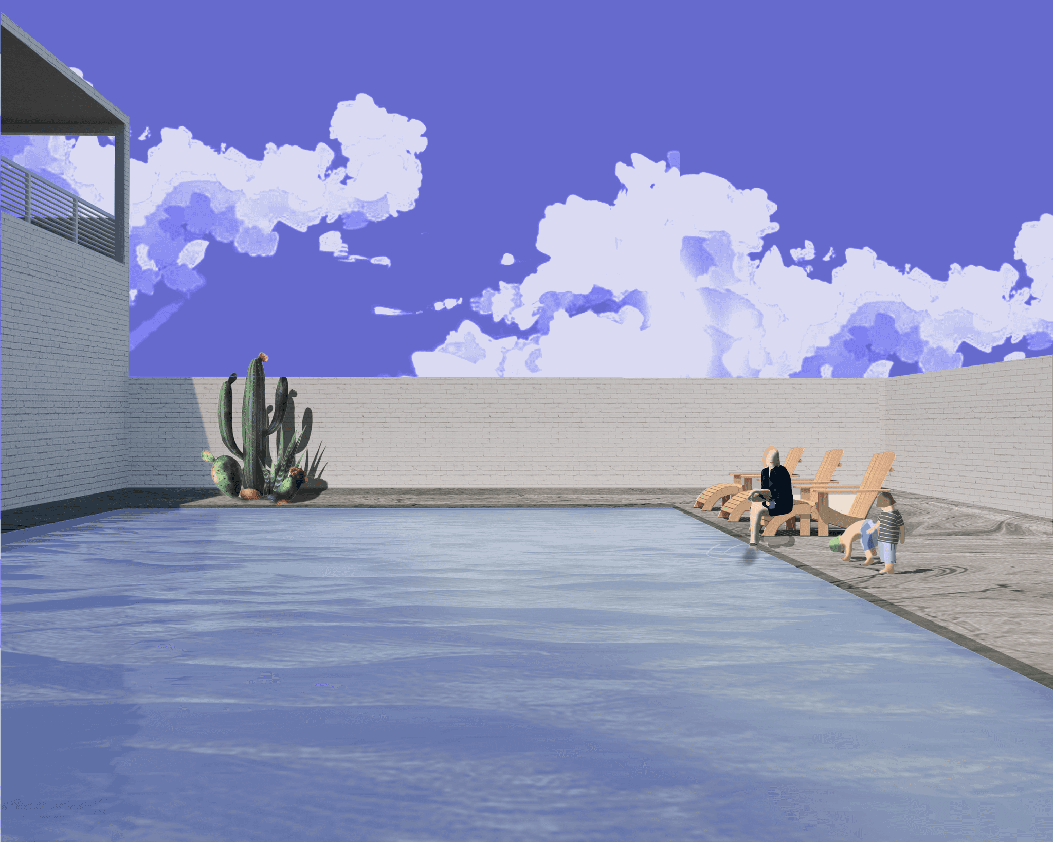 A woman relaxing in a chair by a pool, enjoying the serene ambiance and the refreshing water.