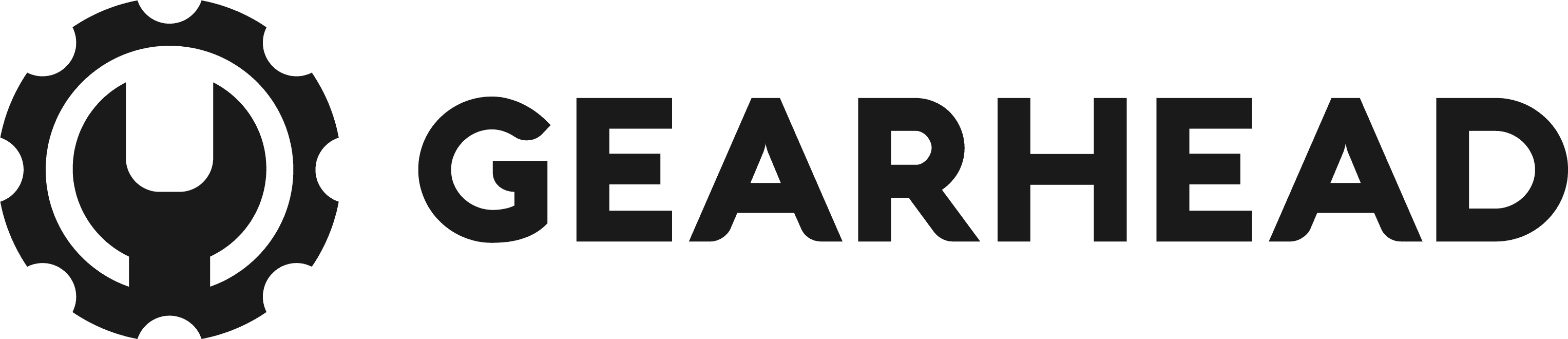 A black gear icon with a wrench inside is positioned next to the bold, uppercase text "GEARHEAD," conveying themes of mechanics and engineering.