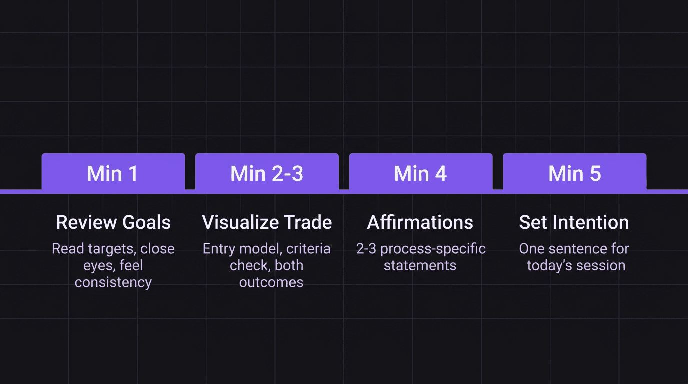 Timeline showing the five-minute visualization routine with time allocations