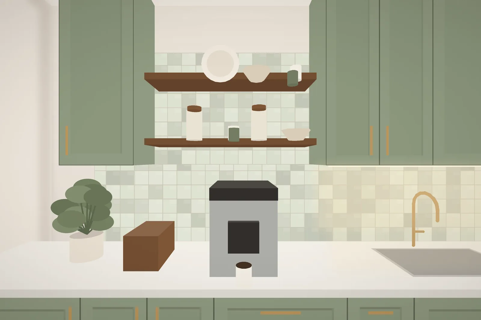 Coffee station with an open shelf